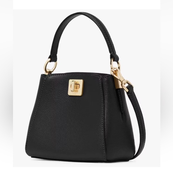 Kate Spade ♠️ Phoebe Mini Top Handle Black Leather Crossbody Handbag Gold KI924 - Picture 1 of 13